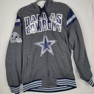 Dallas Cowboys Reversible Hooded Jacket L NFL G-III Full Zip Navy Gray‎ NWOT